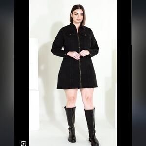 NWT City Chic Zip Up Black Denim Dress Size L (20)